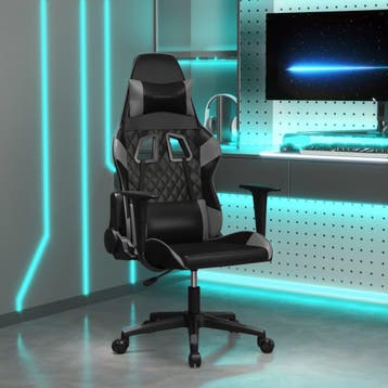 vidaXL Massage gamestoel kunstleer zwart en grijs, Verzenden, Nieuw, Grijs
