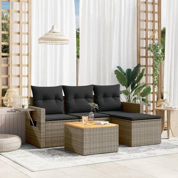 vidaXL 5-delige Loungeset met kussens poly rattan grijs, Verzenden, Nieuw, Loungeset