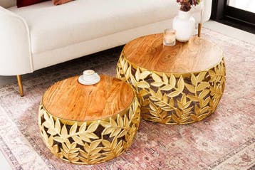 Ronde set van 2 salontafels ABSTRACT LEAF 70cm Natuurlijk, Huis en Inrichting, Tafels | Salontafels, Ophalen of Verzenden, Nieuw