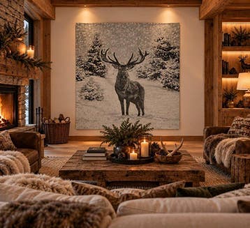 Alpaca jacquard wandtapijt Cervo maestoso sotto la Neve -