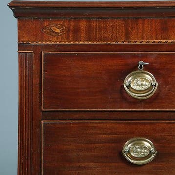 Welse Commode met 5 laden in mahonie en eik met ingelegde de, Ophalen of Verzenden