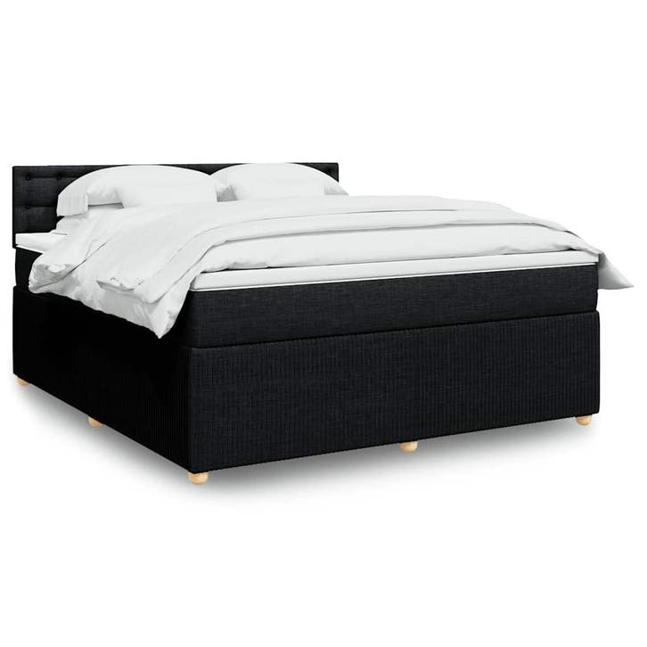 vidaXL Boxspring met matras stof zwart 180x200 cm, Huis en Inrichting, Slaapkamer | Bedden, 80 cm, 200 cm, Zwart, Eenpersoons