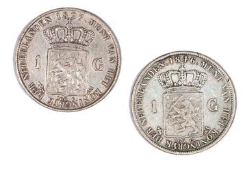 Nederland. Lot of 2 Silver Guilders: Willem II 1846 Lily and