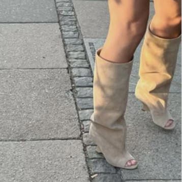 Zomer Peep Toe Laarzen met Hoge Blokhak - Elegante Lange Laa, Verzenden, Nieuw