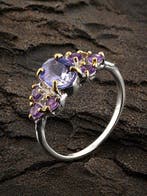 Hemelse amethist ring – paarse edelsteenclusterontwerp – 925