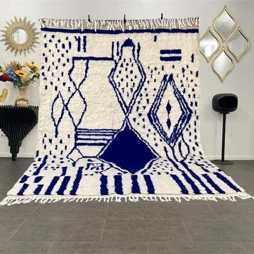 Berber, Wit en blauw Berberentapijt Beni Ouarain - Tapijt -, Nieuw