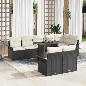 vidaXL Tuin Sofa Set 9 st Zwart Poly riet, Verzenden, Nieuw, Rotan, Meer dan 8 zitplaatsen