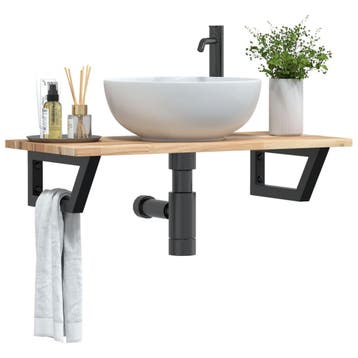 vidaXL Badkamer wandschap staal en massief acaciahout, Verzenden, Nieuw