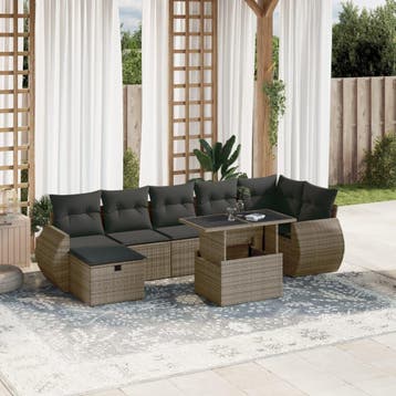 vidaXL 8-delige Loungeset met kussens poly rattan grijs, Tuin en Terras, Verzenden, Nieuw, Loungeset