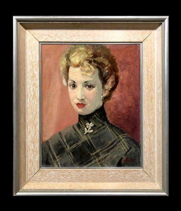 Laurent Pirson (c. 1950) - Portrait of a Lady in a Checkered