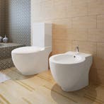 vidaXL Toilet- en bidetset staand keramiek wit, Doe-het-zelf en Verbouw, Sanitair, Verzenden, Nieuw