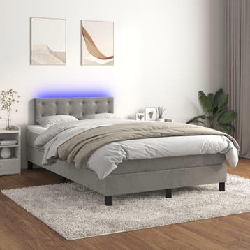 vidaXL Boxspring met matras en LED fluweel lichtgrijs, Verzenden, Nieuw, Twijfelaar, 120 cm