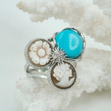 Turquoise - Zilver - Ring - Turkoois Arizona en cameos