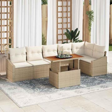vidaXL Tuin Sofa Set 7 st Beige Poly riet, Verzenden, Nieuw, Rotan, 7 zitplaatsen