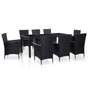 vidaXL 9-delige Tuinset poly rattan zwart, Verzenden, Nieuw, 8 zitplaatsen, Tuinset
