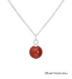 925 zilveren ketting met carneool bol hanger – warm en elega, Verzenden, Nieuw, Zilver
