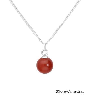 925 zilveren ketting met carneool bol hanger – warm en elega, Sieraden, Tassen en Uiterlijk, Kettingen, Verzenden, Nieuw, Zilver