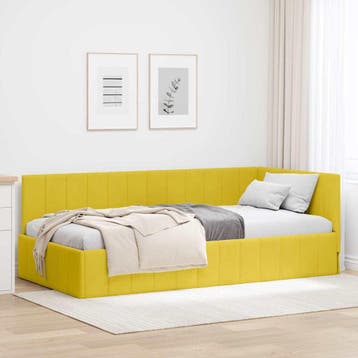 vidaXL Hoekbedframe Geel 90 x 200 cm Fluweel, Verzenden, Nieuw, Eenpersoons, Stof