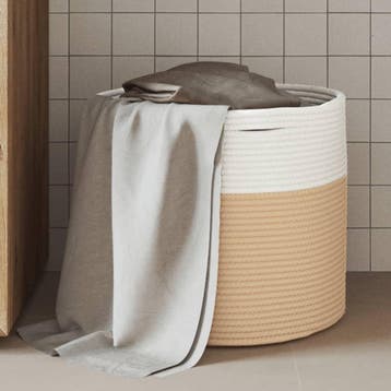 vidaXL Opbergmand Ø 40x35 cm katoen beige en wit, Verzenden, Nieuw