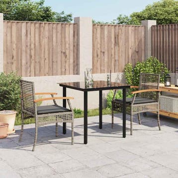 vidaXL 3-delige Tuinset met kussens poly rattan grijs, Verzenden, Nieuw, 2 zitplaatsen, Tuinset