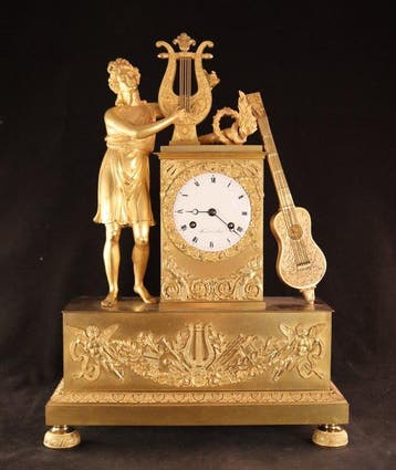 Antieke - vuurvergulde Empire pendule - Brons - 1800-1850, Antiek en Kunst