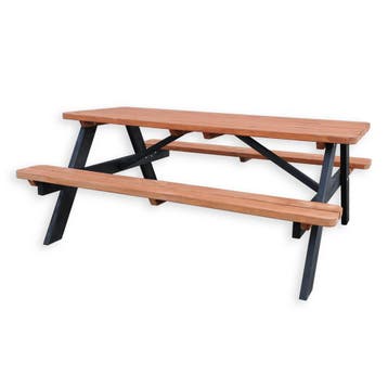Picknicktafel Deluxe 180 x 70 cm - Bruno Zwart/Teak, Tuin en Terras, Picknicktafels, Verzenden, Nieuw, Hout