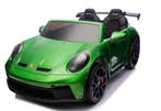 Kinderauto PORSCHE GT3 groen, 2 zitter, Mp4, leder, FM, BT, Ophalen of Verzenden, Nieuw