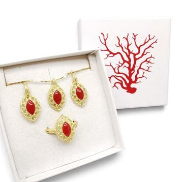 Koraal - Argento 925 - 3-delige sieradenset - Italiaans
