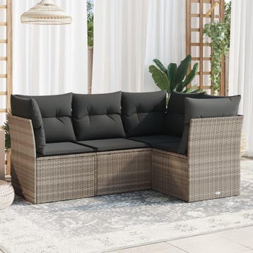 vidaXL 4-delige Loungeset met kussens poly rattan lichtgrijs, Verzenden, Nieuw, Loungeset