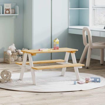 vidaXL Kindertafel met banken IRUN 90x79,5x50cm massief hout, Verzenden, Nieuw, Grenenhout, 50 tot 100 cm