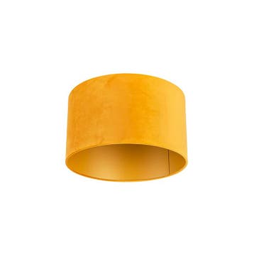 Velours lampenkap geel 35/35/20 met gouden binnenkant, Verzenden, Nieuw, Geel