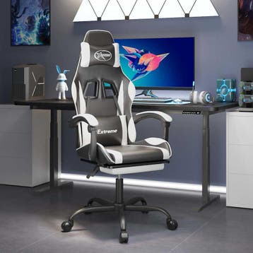 vidaXL Gamestoel met voetensteun kunstleer zwart en wit, Verzenden, Nieuw, Wit