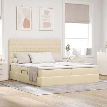 vidaXL Opslag bed met hoofdeinde met opslag Crème 180 x 200, Verzenden, Nieuw, Crème