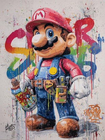 Canvas Fit - Alberto Ricardo - Mario, Héroe del Graffiti Pop, Nieuw