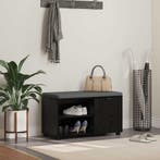 vidaXL Halbank met kussen met plank Zwarte Eik 80 x 38 x 46, Verzenden, Nieuw