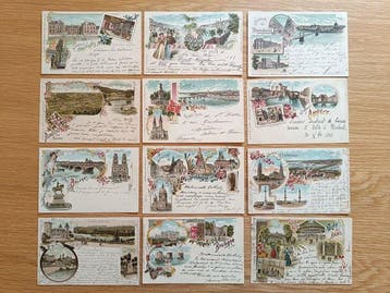 Frankrijk - Lithografieën Groeten uit - Steden en dorpen van, Gelopen