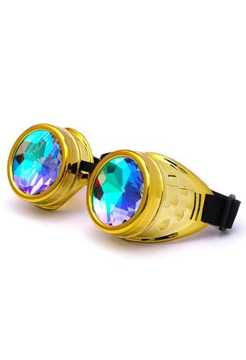 KIMU® Goggles Steampunk Bril Goud Montuur Caleidoscoop Glaze, Ophalen of Verzenden, Nieuw, Carnaval