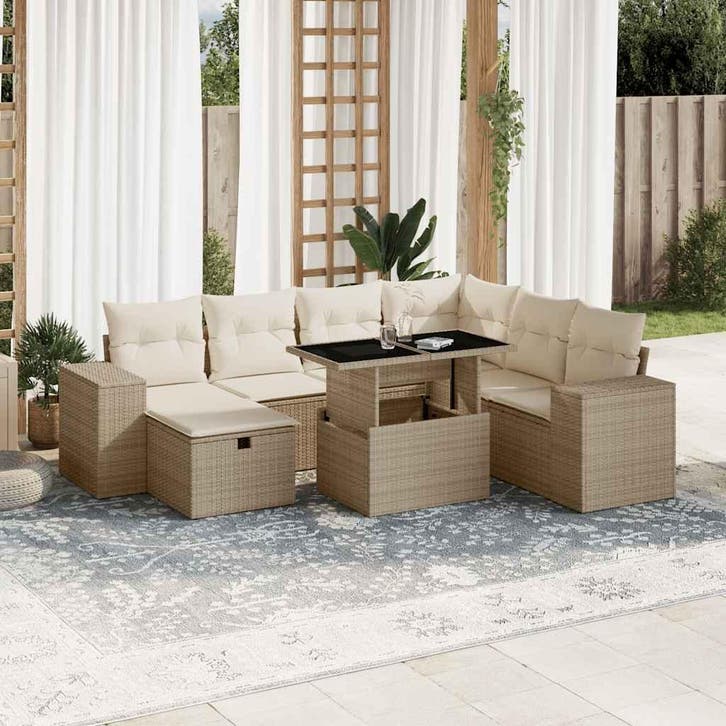 vidaXL 8-delige Loungeset met kussens poly rattan beige, Tuin en Terras, Tuinsets en Loungesets, Loungeset, Nieuw, Rotan, Verzenden