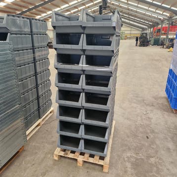 Magazijnbak, 580x360x250 mm, blauw kunststof, gebruikt -, Ophalen of Verzenden