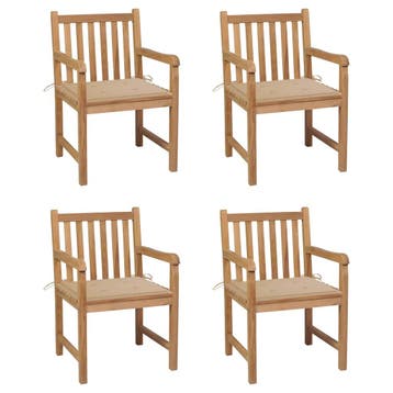 vidaXL Tuinstoelen 4 st met beige kussens massief teakhout, Tuin en Terras, Verzenden, Nieuw, Hout