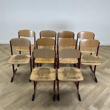 Eromes set van 10 schoolstoelen zithoogte 45 cm (blauwe, Ophalen of Verzenden, Gebruikt, Hout, Eén