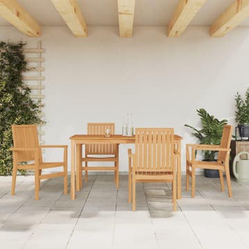 vidaXL 5-delige Tuinset massief teakhout, 4 zitplaatsen, Verzenden, Nieuw, Tuinset