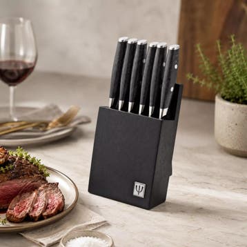 Yaxell Ran Steakmessen Set - 6 Messen met Houder - Japans..., Ophalen of Verzenden, Nieuw, Overige materialen, Bestekset