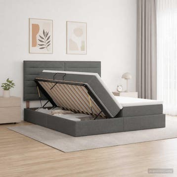 vidaXL Opslag bed met hoofdeinde Donkergrijs 180 x 200 cm, Verzenden, Nieuw, Tweepersoons