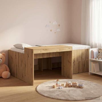 vidaXL Hoge Bed Frame met Bureau voor Kinderen Artisanaal, Verzenden, Nieuw, Bruin, Hout