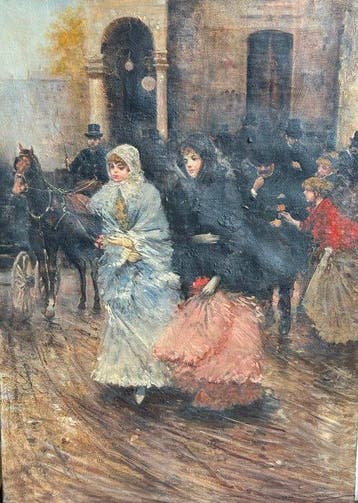 Scuola europea (XIX-XX) - Scena Parigina, Antiek en Kunst