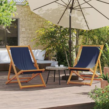 vidaXL Opklapbare stoelen, 2 stuks, blauwe stof, Tuin en Terras, Tuinstoelen, Verzenden, Nieuw
