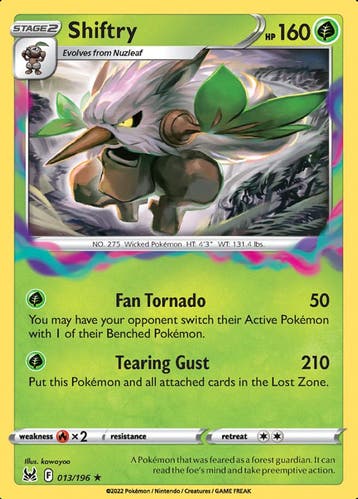Shiftry 013/196 Holo Lost Origin, Ophalen of Verzenden, Nieuw, Losse kaart, Foil