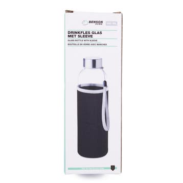 Benson Glazen drinkfles met zwarte hoes - 420 ml - thermi..., Ophalen of Verzenden, Nieuw
