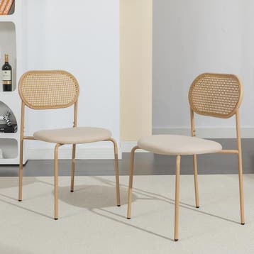 Set van 2 Eetkamerstoelen met Rotan Rugleuning - Vintage Des, Verzenden, Nieuw